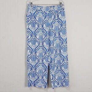 Panama Jack Linen Blend Wide Leg Pant Size XL Blue White Boho Elastic Waistband
